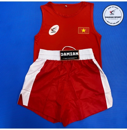 Quần Áo Kick Boxing Damian Cao Cấp, Màu Đỏ - Bộ