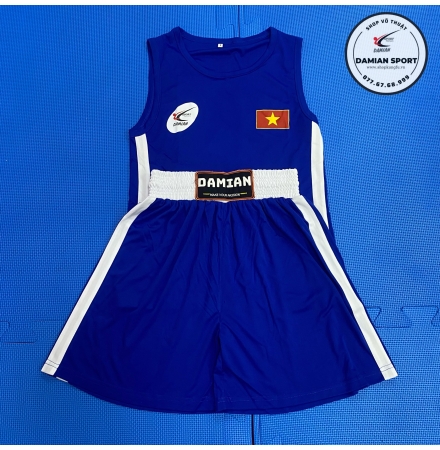 Quần Áo Boxing Damian, Vải Thun, Màu Xanh dương - Bộ