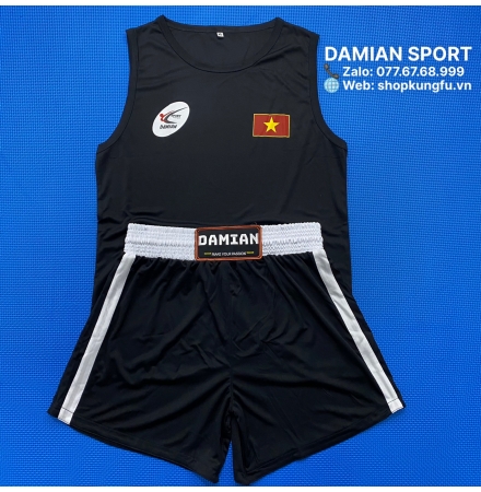 Quần Áo Kick Boxing Damian, Vải Thun, Màu Đen - Bộ