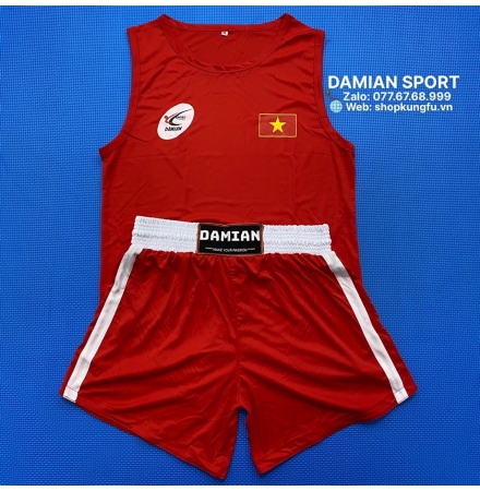 Quần Áo Kick Boxing Damian, Vải Thun, Màu Đỏ - Bộ