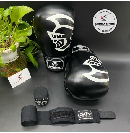 Combo Găng Tay Boxing Pretorian Classic ( Đen ) + Băng Quấn Tay BN 3m ( cặp )