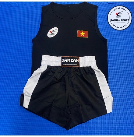 Quần Áo Kick Boxing Damian Cao Cấp, Màu Đen - Bộ