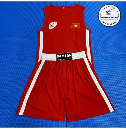 Quần Áo Boxing Damian, Vải Thun, Màu Đỏ - Bộ