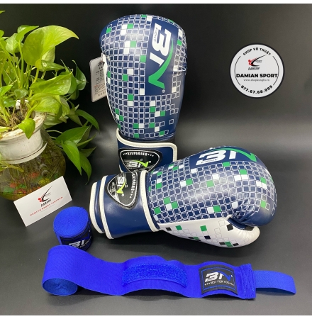 Combo Găng Tay Boxing BN Caro Letris ( Xanh Dương ) + Băng Quấn Tay BN 3m ( cặp )