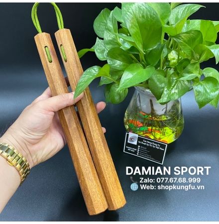 Côn Nhị Khúc Gỗ Căm Xe 8 Cạnh - Dây Dù ( Bộ )