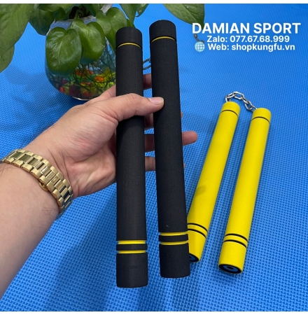 Côn Nhị Khúc Bọc Xốp Lõi Inox, Dây Xích Trực Tiếp - Màu Đen ( Bộ )