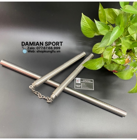 Côn Nhị Khúc Inox Lắp Gậy Cao Cấp, Tiện Vân Chống Trơn ( Bộ )