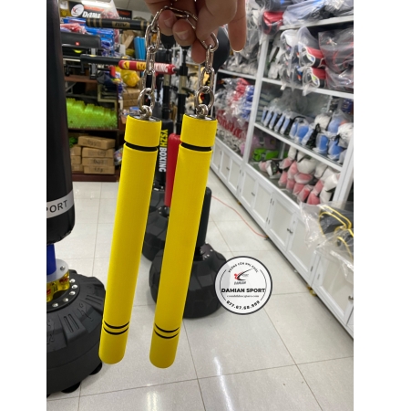 Côn Nhị Khúc Bọc Xốp Lõi Inox, Đầu Trục Xoay Dây Xích - Màu Vàng ( Bộ )