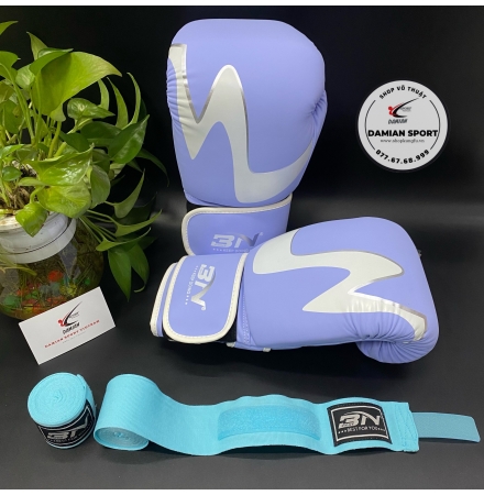 Combo Găng Tay Boxing BN C01( Tím ) + Băng Quấn Tay BN 3m ( cặp )