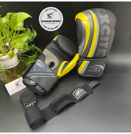 Combo Găng Tay Boxing BN Excite ( Đen ) + Băng Quấn Tay BN 3m ( cặp )