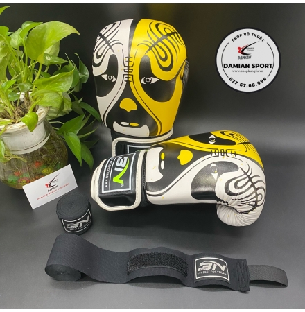 Combo Găng Tay Boxing BN Face Beijing Opera ( Vàng ) + Băng Quấn Tay BN 3m ( cặp )