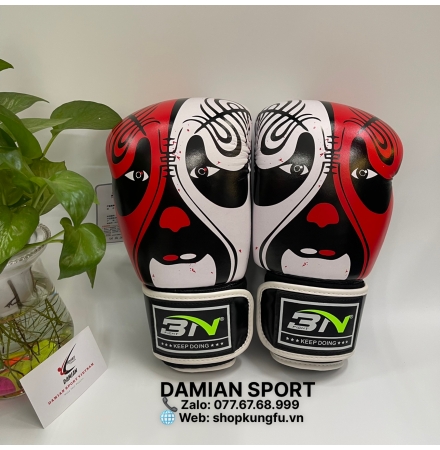 Combo Găng Tay Boxing BN Face Beijing Opera ( Đỏ) + Băng Quấn Tay BN 5m ( cặp )