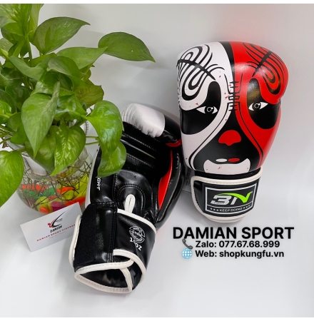 Combo Găng Tay Boxing BN Face Beijing Opera ( Đỏ ) + Băng Quấn Tay BN 3m ( cặp )