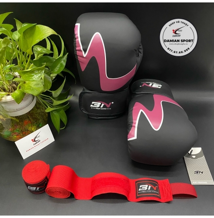 Combo Găng Tay Boxing BN C01( Đen Đỏ ) + Băng Quấn Tay BN 3m ( cặp )