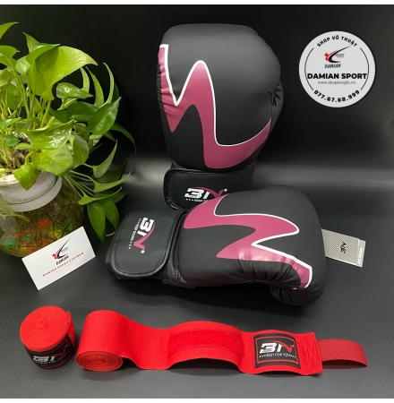 Combo Găng Tay Boxing BN C01( Đen Đỏ ) + Băng Quấn Tay BN 5m ( cặp )