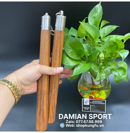 Côn Nhị Khúc Gỗ Căm Xe 8 Cạnh - Dây Xích ( Bộ )